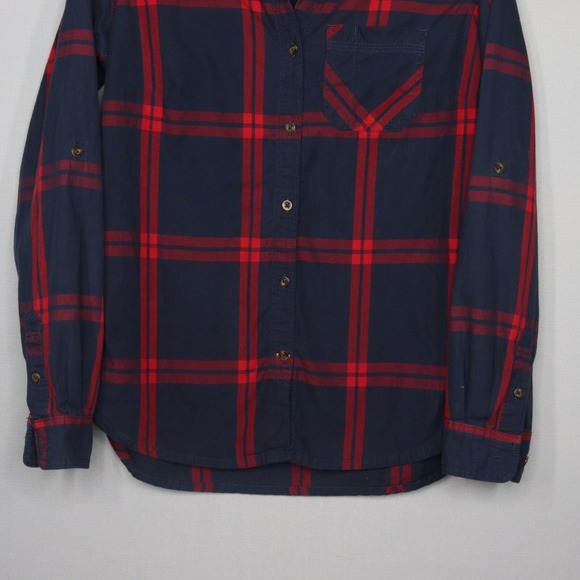 Carhartt Button Up Shirt Red Blue Plaid Womens Small 4-6 Long Sleeve Casual - Picture 4 of 7
